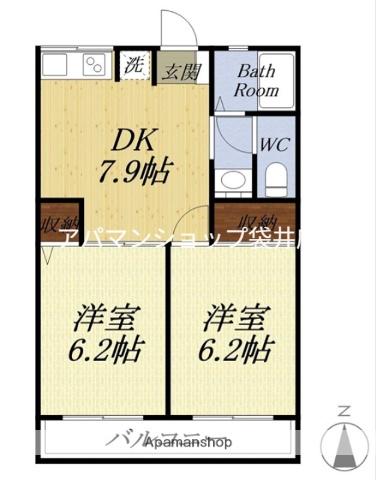 スキヤハイツIII(2DK/2階)の間取り写真