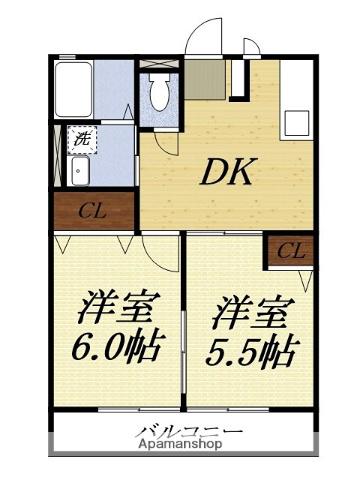 グランシャリオI(2DK/2階)の間取り写真
