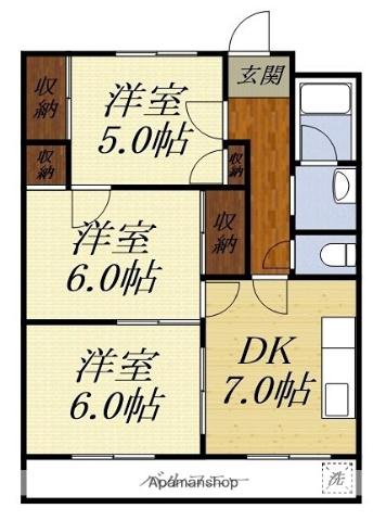 尾野スカイハイツ1(3DK/1階)の間取り写真