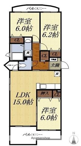 シャルマンIII(3LDK/4階)の間取り写真