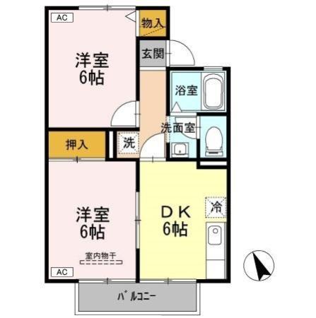 セジュールフェスタ A(2DK/2階)の間取り写真