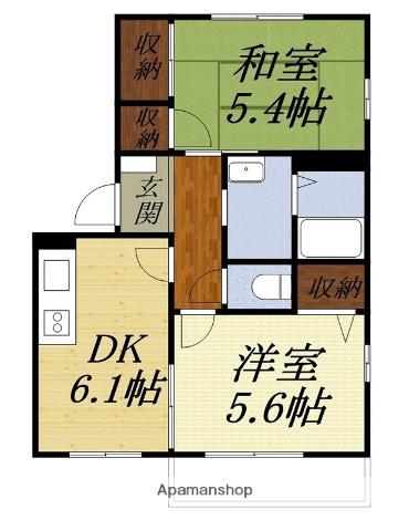 T.TOWNサンヒルズA(2DK/2階)の間取り写真