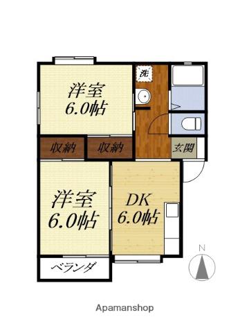 シティハイツユタカV(2DK/2階)の間取り写真