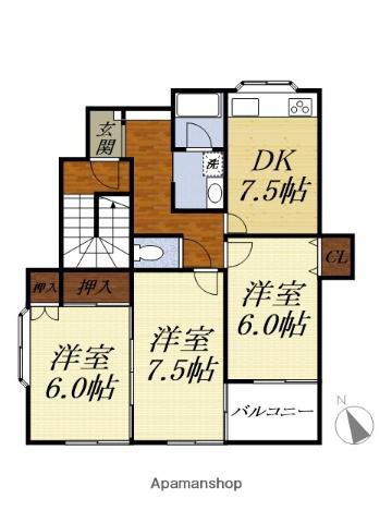 メゾンTAKEUCHIIII(3DK/2階)の間取り写真