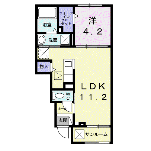 メヌエット(1LDK/1階)の間取り写真