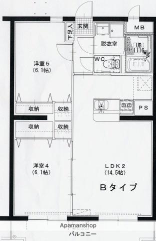 東海道本線 菊川駅(静岡) バス乗車時間：6分 東名菊川バス停で下車 徒歩5分 5階建 築20年(2LDK/5階)の間取り写真