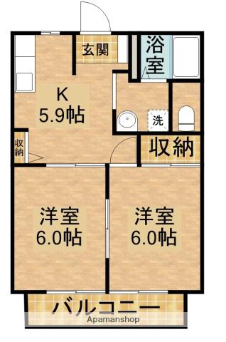 ガーデンハウスC(2K/2階)の間取り写真