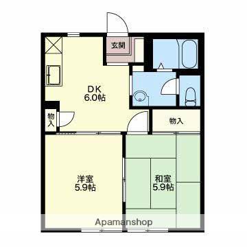 東海道本線 菊川駅(静岡) バス乗車時間：25分 堤停バス停で下車 徒歩6分 2階建 築29年(2K/1階)の間取り写真