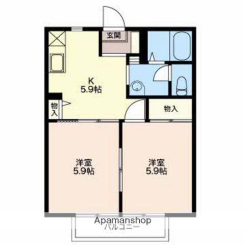 東海道本線 菊川駅(静岡) バス乗車時間：25分 堤停バス停で下車 徒歩6分 2階建 築29年(2K/1階)の間取り写真