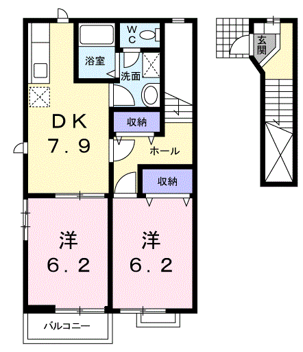 メゾンフォレスタ(2DK/2階)の間取り写真