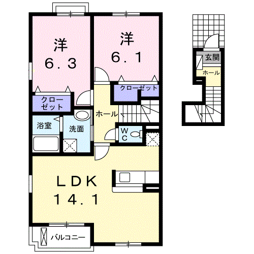 M.アメニティ B(2LDK/2階)の間取り写真