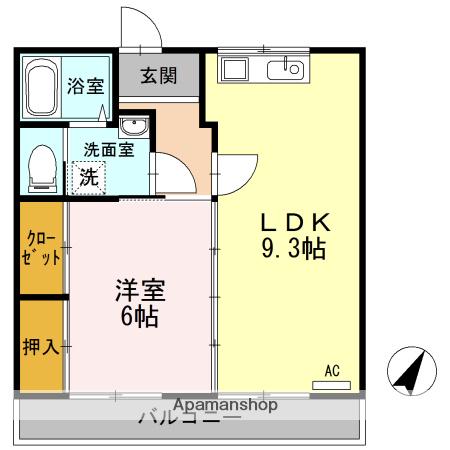 ウエスト・ウィング(1LDK/1階)の間取り写真
