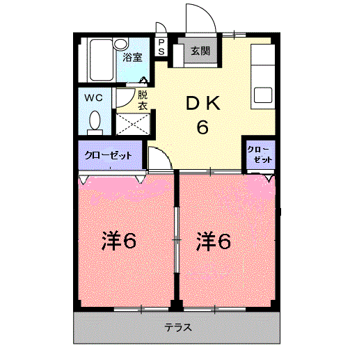 シティハイツフラットリバ-(2DK/1階)の間取り写真