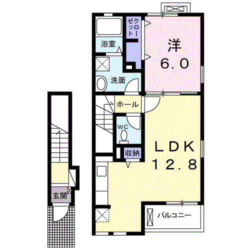 ペーシュ・ヴィラージュ(1LDK/2階)の間取り写真