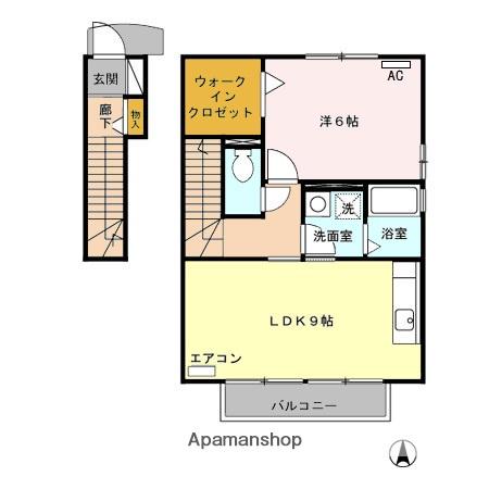 モナリエコート A(1LDK/2階)の間取り写真