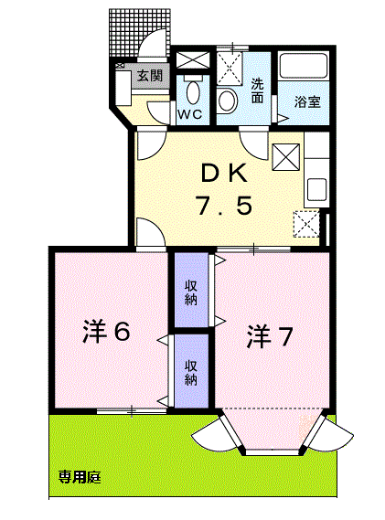 ラ・プレーヌ(2DK/1階)の間取り写真