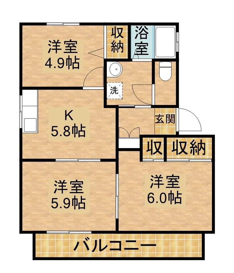 大山壱番館B(3K/2階)の間取り写真