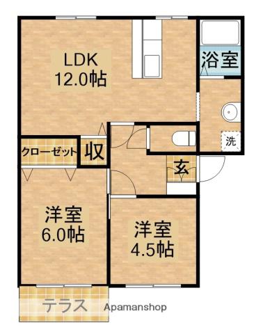 フラット野添A(2LDK/1階)の間取り写真