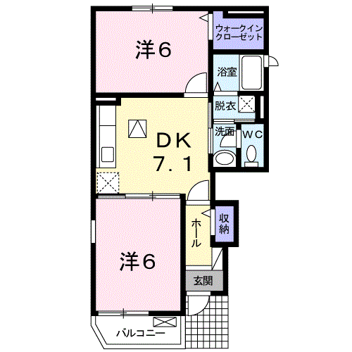 サンリッチ牧之原Ⅲ(2DK/1階)の間取り写真