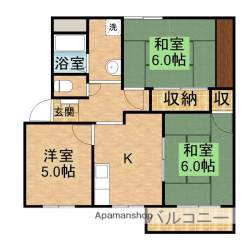 フラット野添B棟(3K/2階)の間取り写真