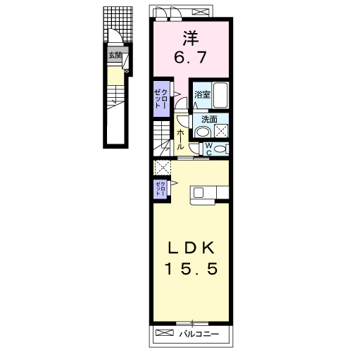 ラティアⅡ A(1LDK/2階)の間取り写真