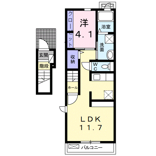 ストロベリー・フィールド(1LDK/2階)の間取り写真