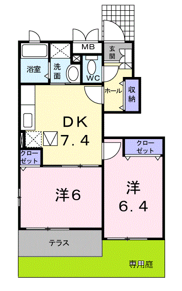 エトワール Ⅷ(2DK/1階)の間取り写真