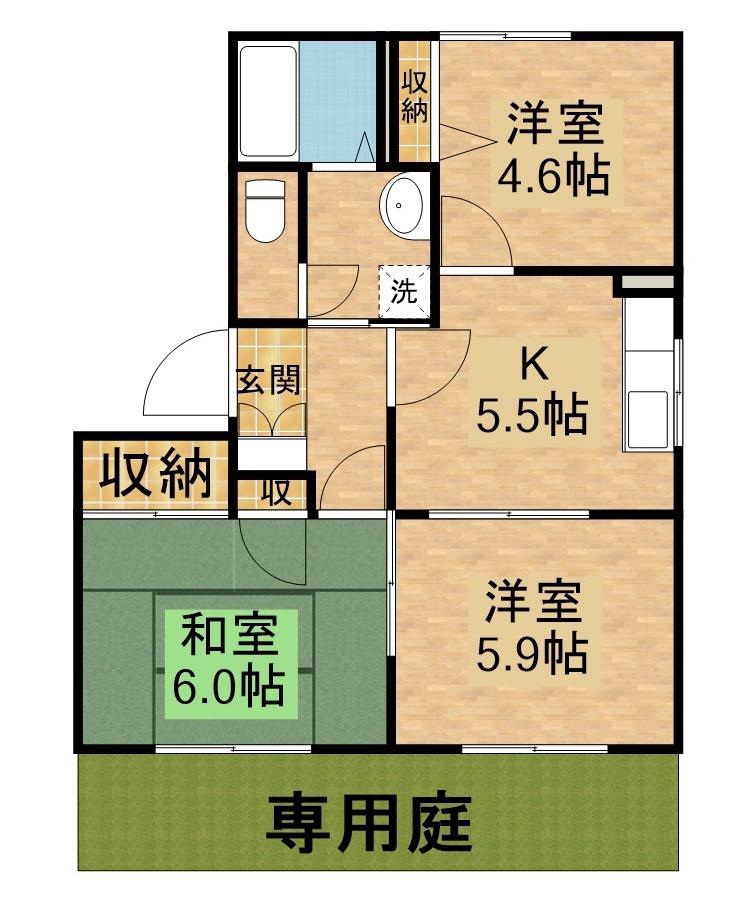 エステートさぎたB(3K/1階)の間取り写真