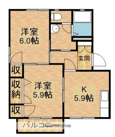 サンライズ佐倉 B(2K/2階)の間取り写真