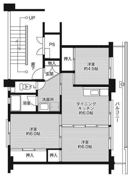 ビレッジハウス大須賀第二 1号棟(3DK/1階)の間取り写真