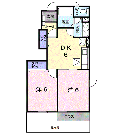 フェアージュA(2DK/1階)の間取り写真
