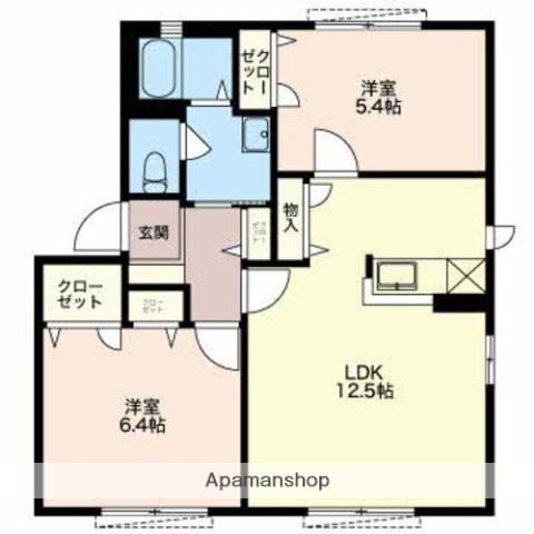 カテリーナ B棟(2LDK/1階)の間取り写真