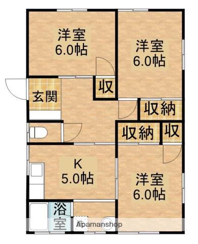 東海道本線 菊川駅(静岡) バス乗車時間：84分 玄保バス停で下車 徒歩7分 1階建 築33年(3K)の間取り写真