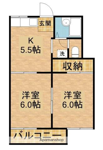 フォーブル秋野B(2K/2階)の間取り写真