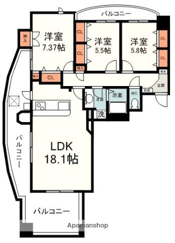 ラ・セーヌ東静岡(3LDK/12階)の間取り写真