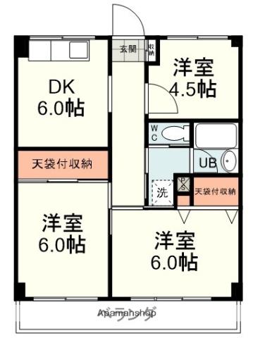 静岡中央マンション(3DK/4階)の間取り写真