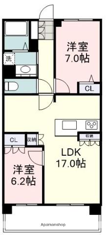 プレミスト静岡(2LDK/16階)の間取り写真