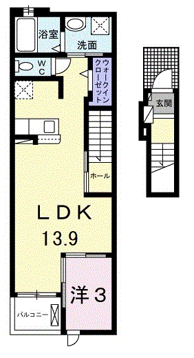 ユーフォリアネクストⅡ(1LDK/2階)の間取り写真