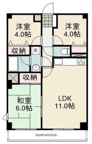 ライオンズマンション柚木(3LDK/4階)の間取り写真