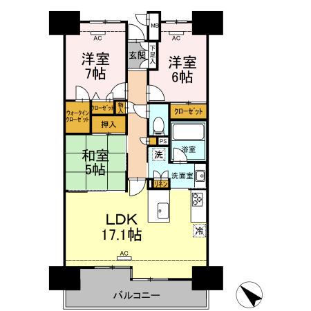 プレミスト東静岡(3LDK/2階)の間取り写真