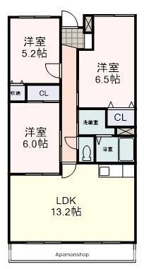サウスロード草薙(3LDK/4階)の間取り写真