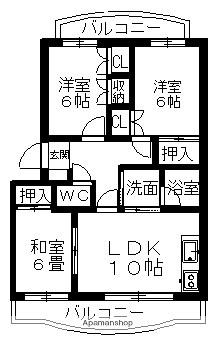 ポルタ草薙B(3LDK/3階)の間取り写真