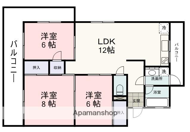 サンハイツ草薙(3LDK/2階)の間取り写真