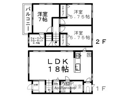 紫風荘 A棟(3LDK/2階)の間取り写真