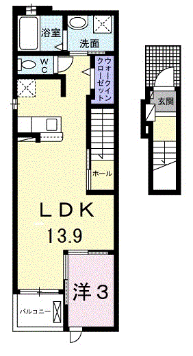 ユーフォリアネクストⅡ(1LDK/2階)の間取り写真