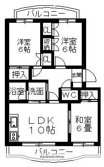 ポルタ草薙B(3LDK/2階)の間取り写真