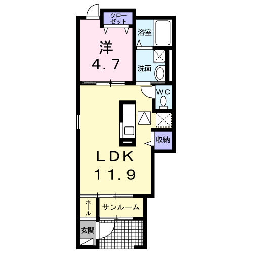 サードスクエアⅠ(1LDK/1階)の間取り写真