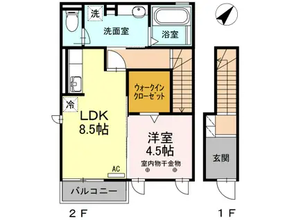ゼフィール神田(1LDK/2階)の間取り写真