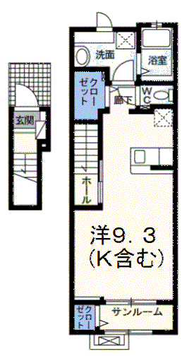 ルージュ・NⅡ(ワンルーム/2階)の間取り写真