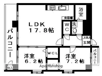 プロビデンス葵タワー(2LDK/12階)の間取り写真